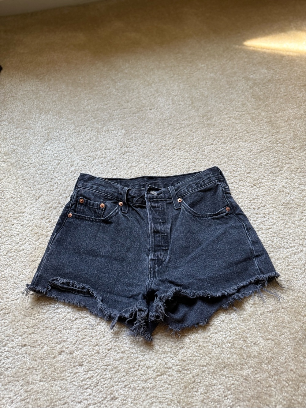 Levi's Black Cutoff Denim Shorts with Frayed Hem